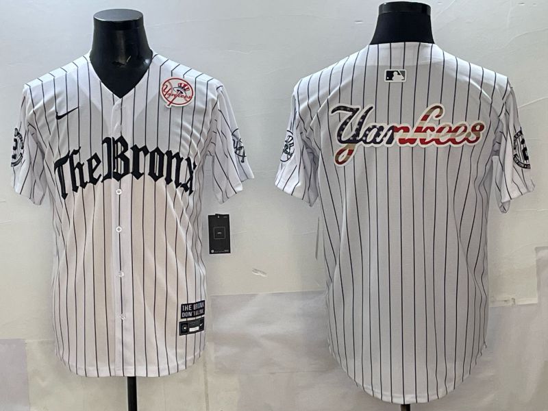 Men 2025 New York Yankees Blank White Stripe Five generations Joint Name Nike MLB Jersey style 07